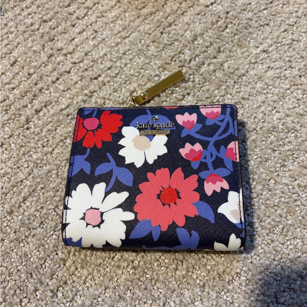 kate spade Floral Zip Compact Wallet in Navy, Red, White, Pink